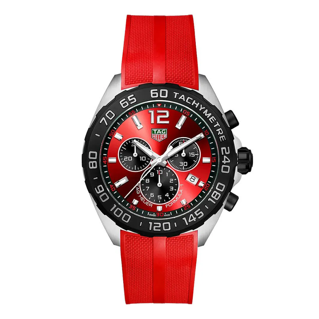 TAG HEUER Formula 1 43mm SUNRAY RED DIAL RUBBER STRAP