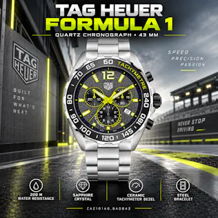 TAG HEUER FORMULA 1 GREY & LIME YELLOW CHRONOGRAPH 43MM WATCH