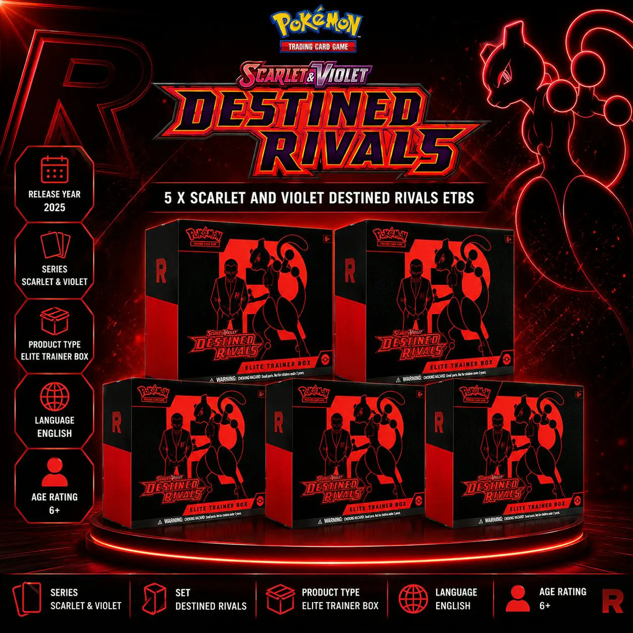 5 X NEW POKEMON SCARLET AND VIOLET DESTINED RIVALS ETBS