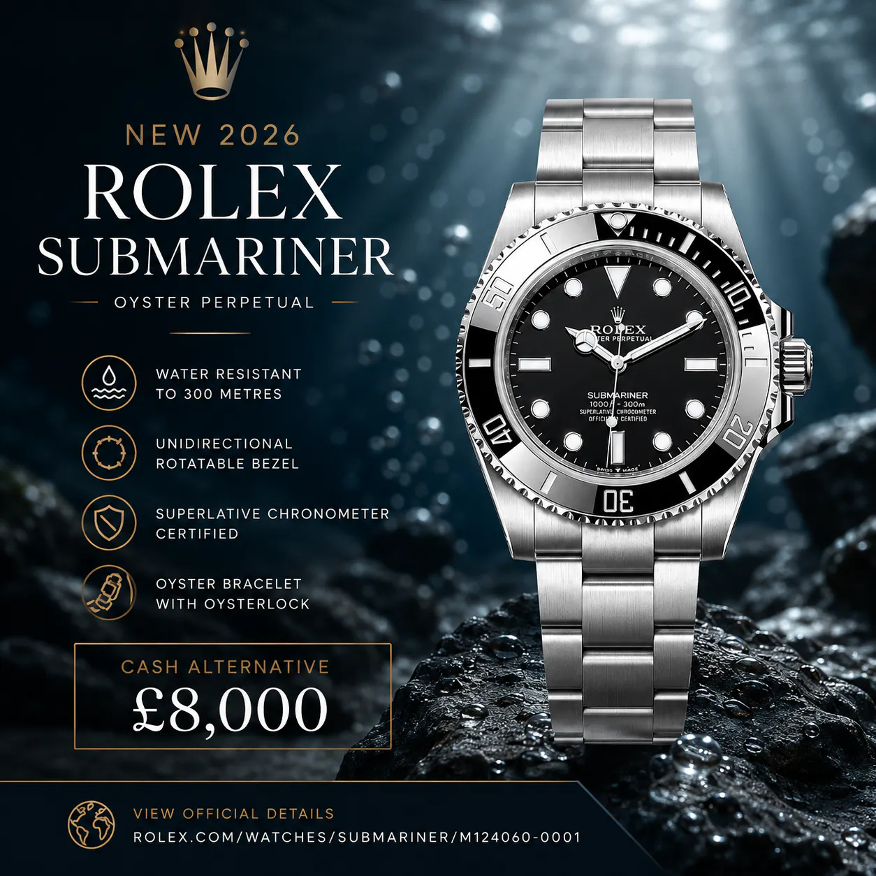 NEW 2026 ROLEX SUBMARINER OR £8,000