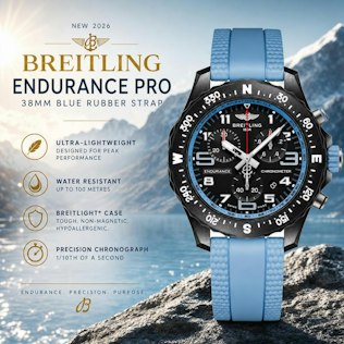 NEW BREITLING ENDURANCE PRO 38MM BLUE RUBBER STRAP WATCH
