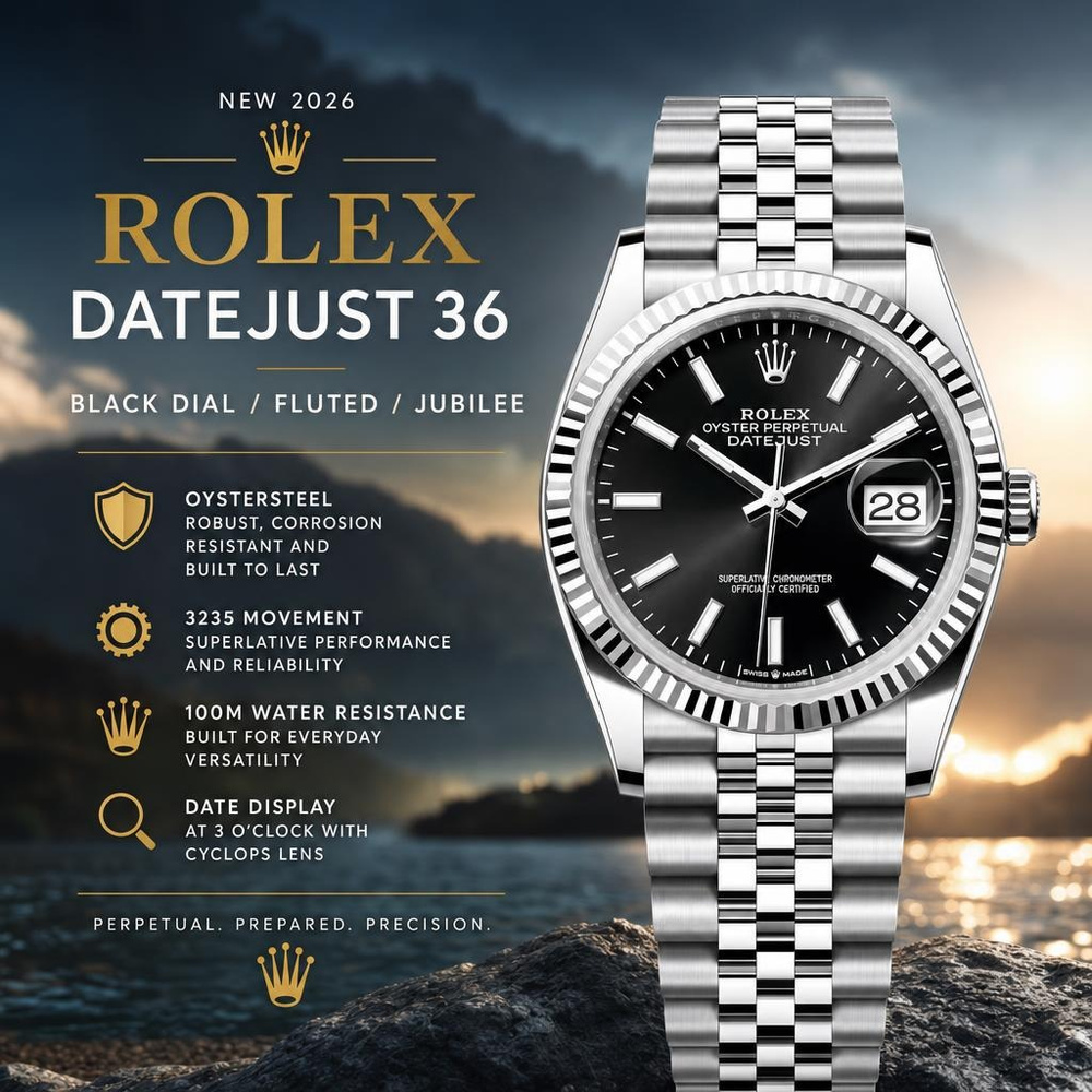 2026 ROLEX DATEJUST 36 – BLACK DIAL / FLUTED / JUBILEE