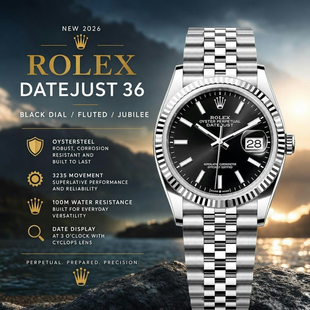 2026 ROLEX DATEJUST 36 – BLACK DIAL / FLUTED / JUBILEE
