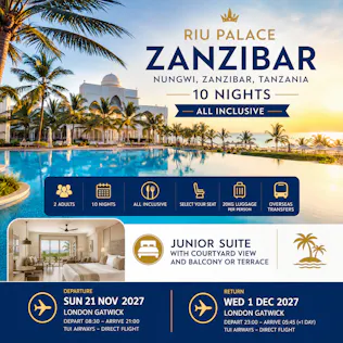 10 NIGHT LUXURY ESCAPE TO THE STUNNING ISLAND OF ZANZIBAR