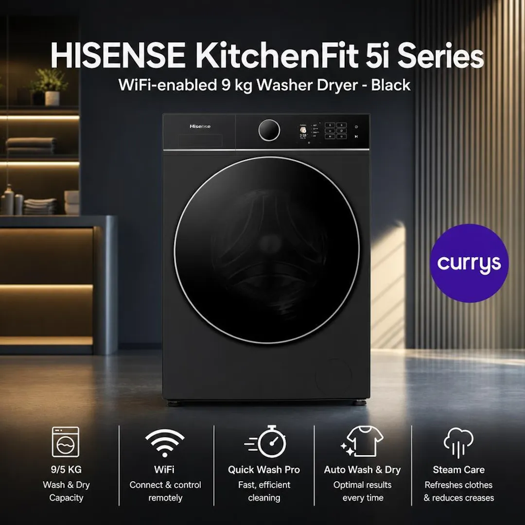 HISENSE KitchenFit 5i Series WiFi-enabled 9 kg Washer Dryer - Black