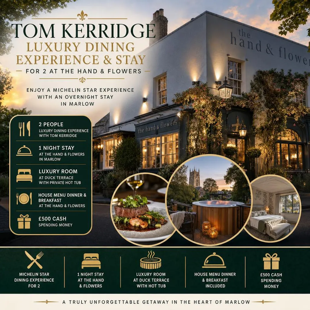 TOM KERRIDGE HAND & FLOWERS LUXURY DINING EXPERIENCE & STAY FOR 2 + £500