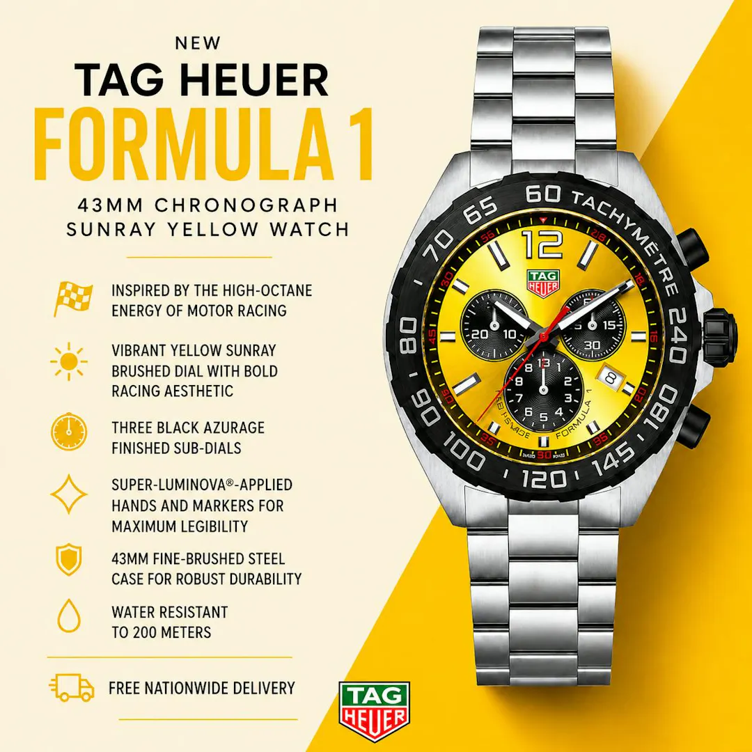 NEW TAG HEUER FORMULA 1 43MM YELLOW DIAL CHRONOGRAPH