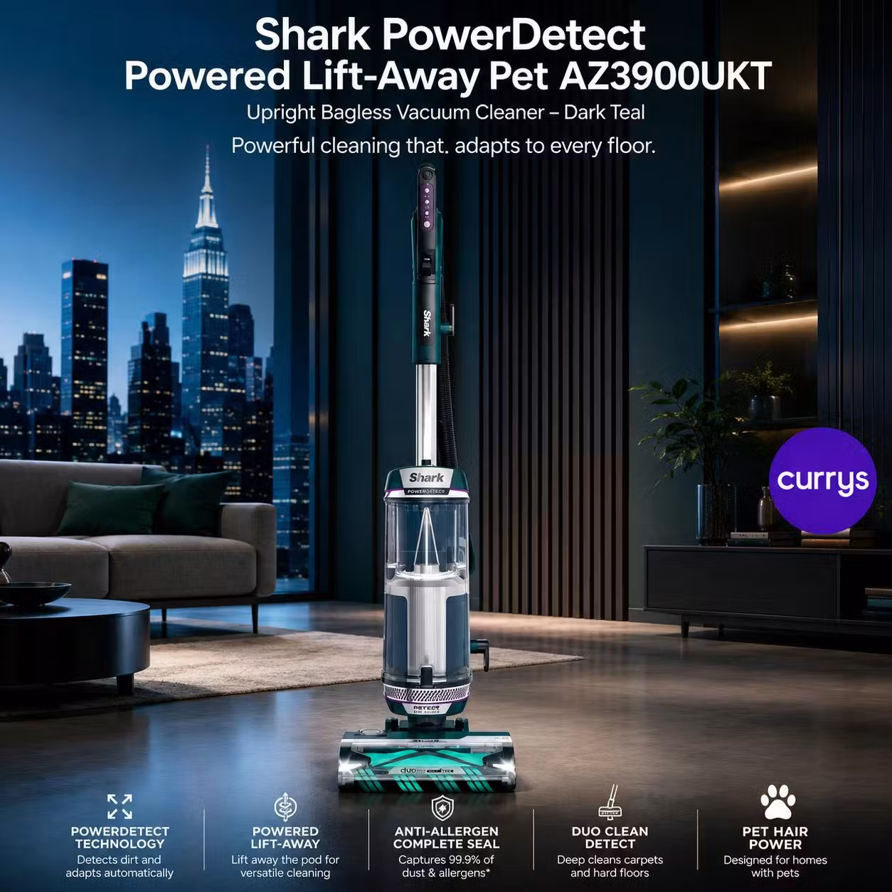 SHARK POWERDETECT POWERED LIFT-AWAY BAGLESS VACUUM CLEANER - DARK TEAL