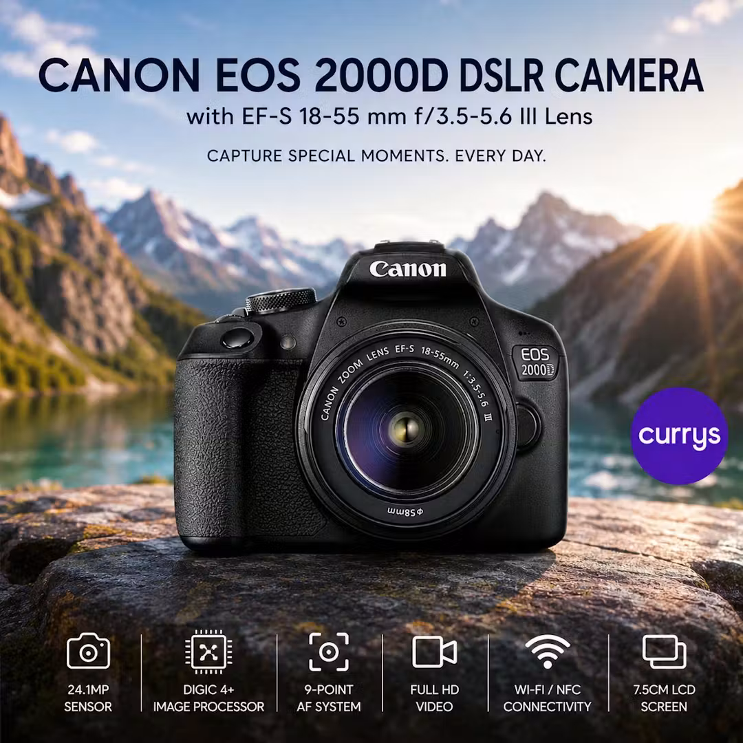 CANON EOS 2000D DSLR CAMERA & 18-55 MM LENS