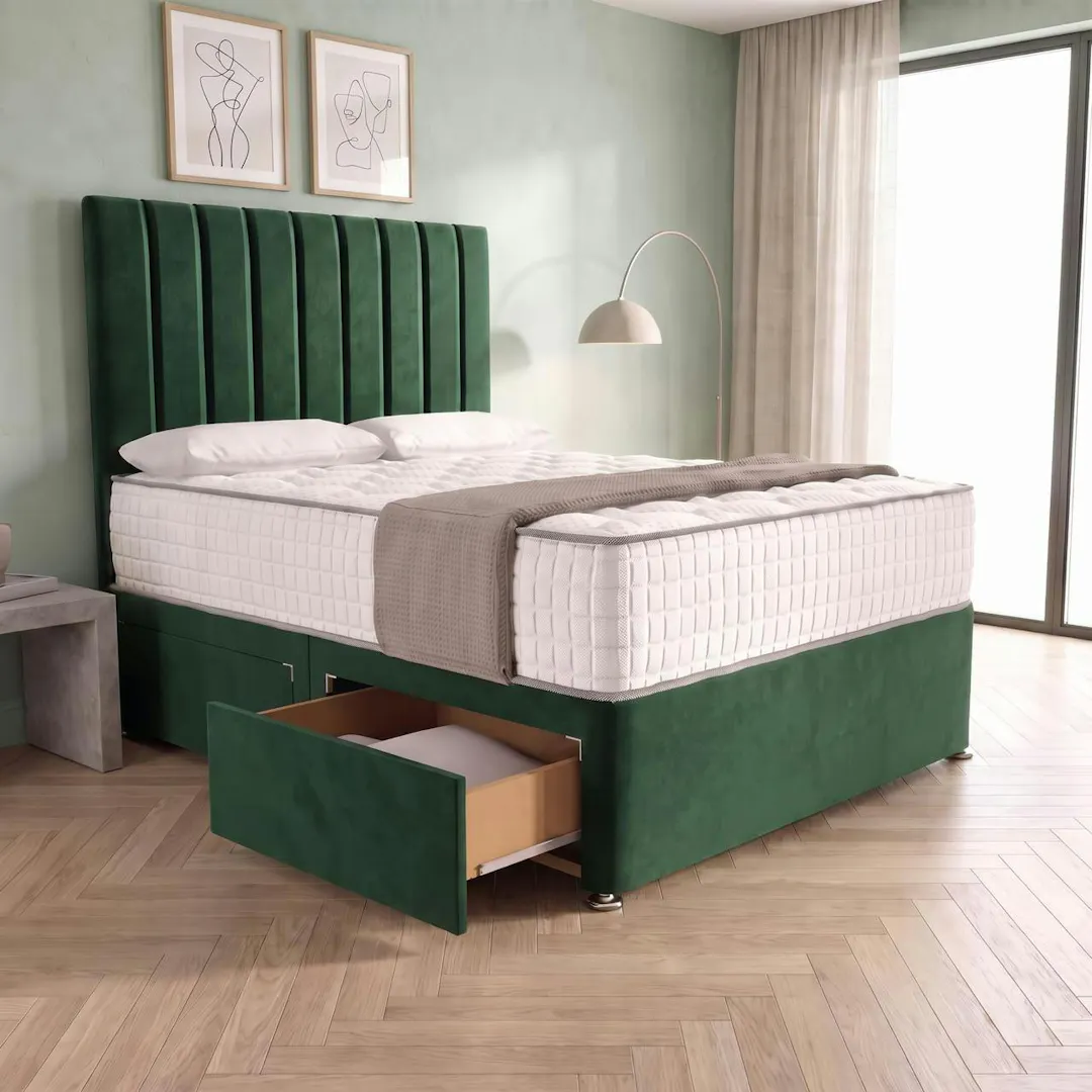 LUXURY DIVAN BED + DRAWERS & MATTRESS - CHOICE OF COLOUR & SIZE