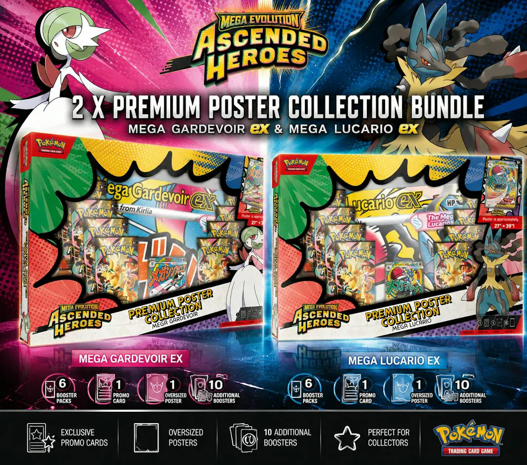 2 X ASCENDED HEROES PREMIUM POSTER COLLECTIONS – MEGA GARDEVOIR & LUCARIO