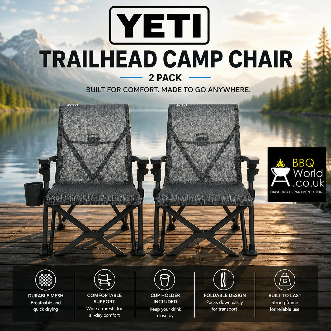2 X CHARCOAL YETI TRAILHEAD CAMP CHAIRS + COVERS