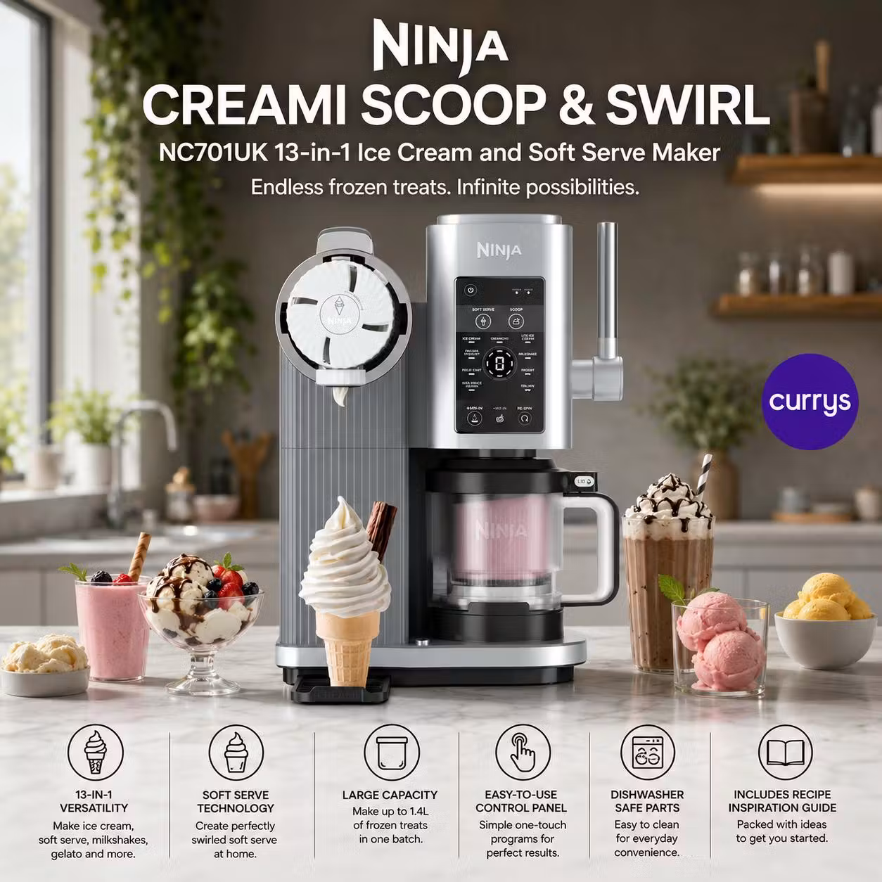 NINJA CREAMI SCOOP & SWIRL NC701UK 13-IN-1 ICE CREAM AND SOFT SERVE MAKER