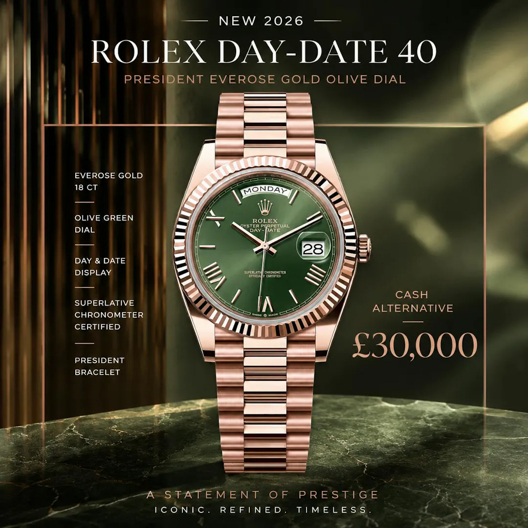 Nicky Tomblin - NEW 2026 ROLEX DAY-DATE 40 PRESIDENT 18CT EVEROSE GOLD OLIVE DIAL OR £30,000