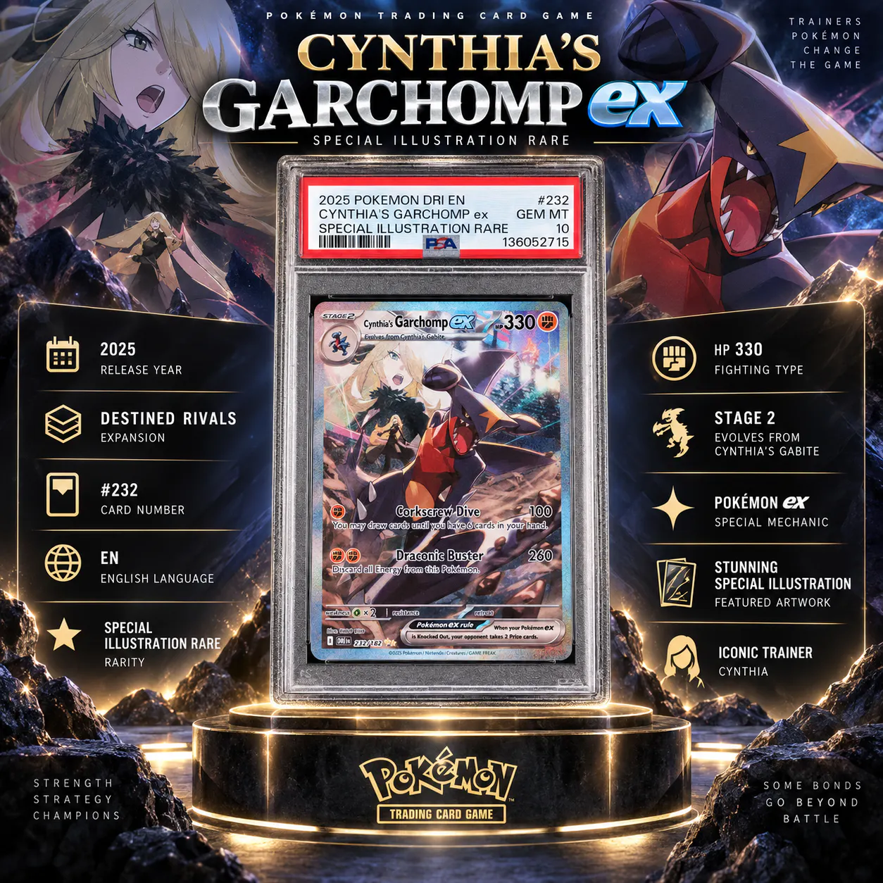 PSA 10 2025 POKEMON DRI EN-DESTINED RIVALS CYNTHIA'S GARCHOMP SIR