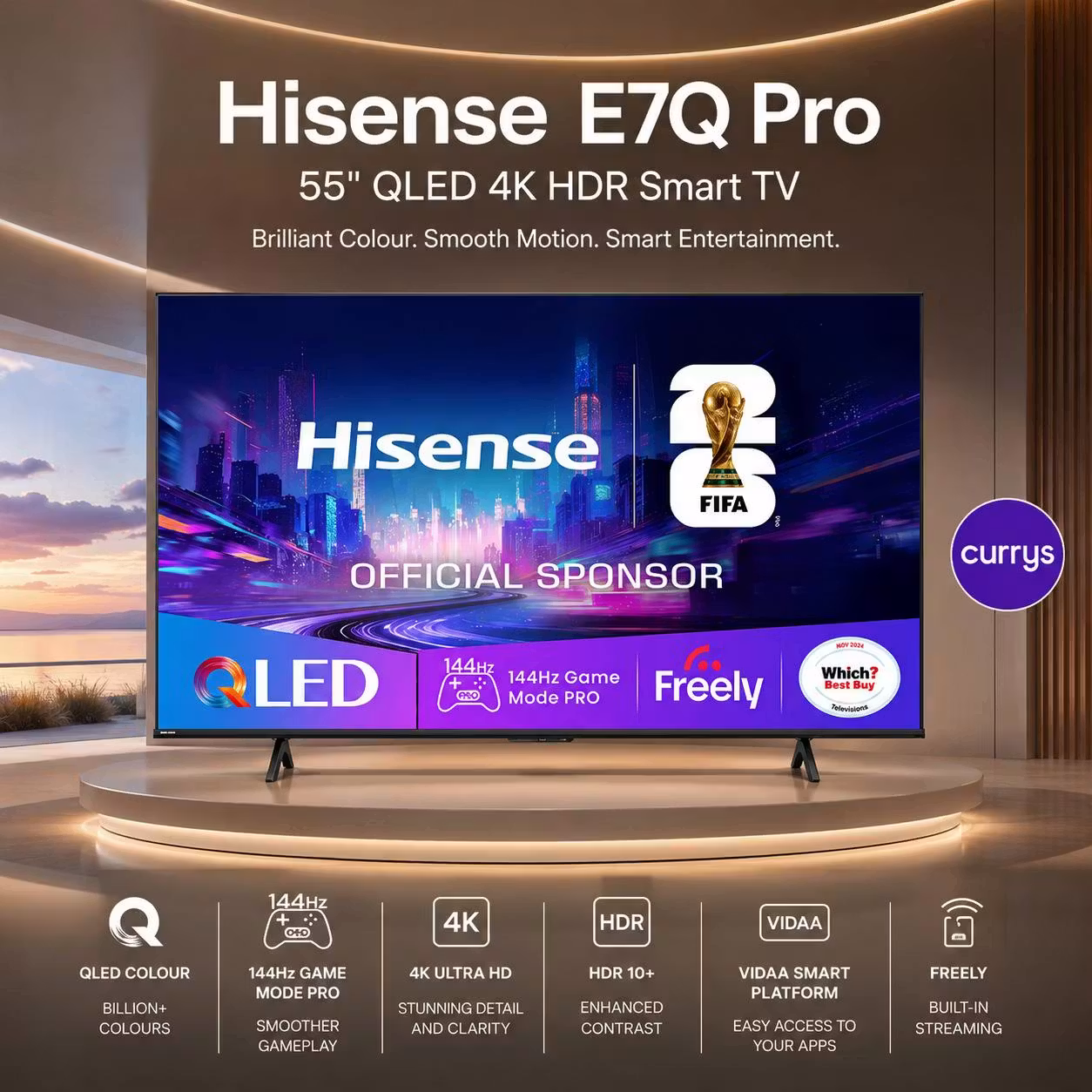 HISENSE E7Q PRO 55" QLED 4K HDR Smart TV with Freely - 55E7QTUK PRO