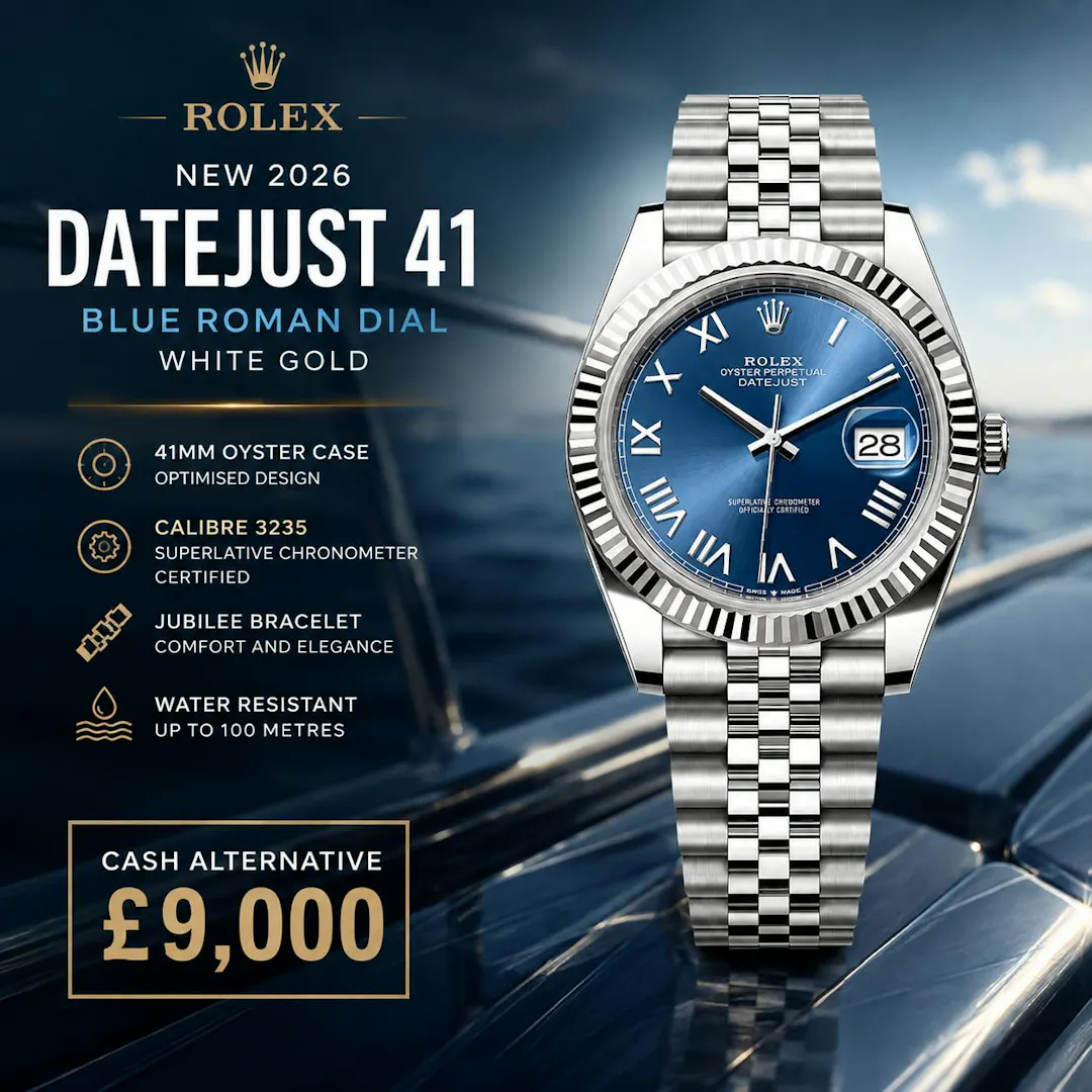 Mark Neale - NEW 2026 ROLEX DATEJUST 41 BLUE ROMAN DIAL WHITE GOLD OR £9,000