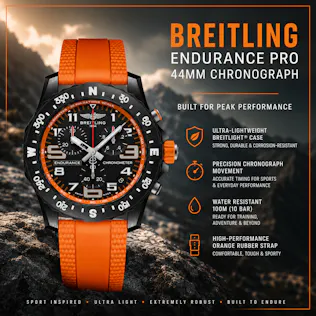 NEW BREITLING ENDURANCE PRO 44MM CHRONOGRAPH ORANGE RUBBER STRAP