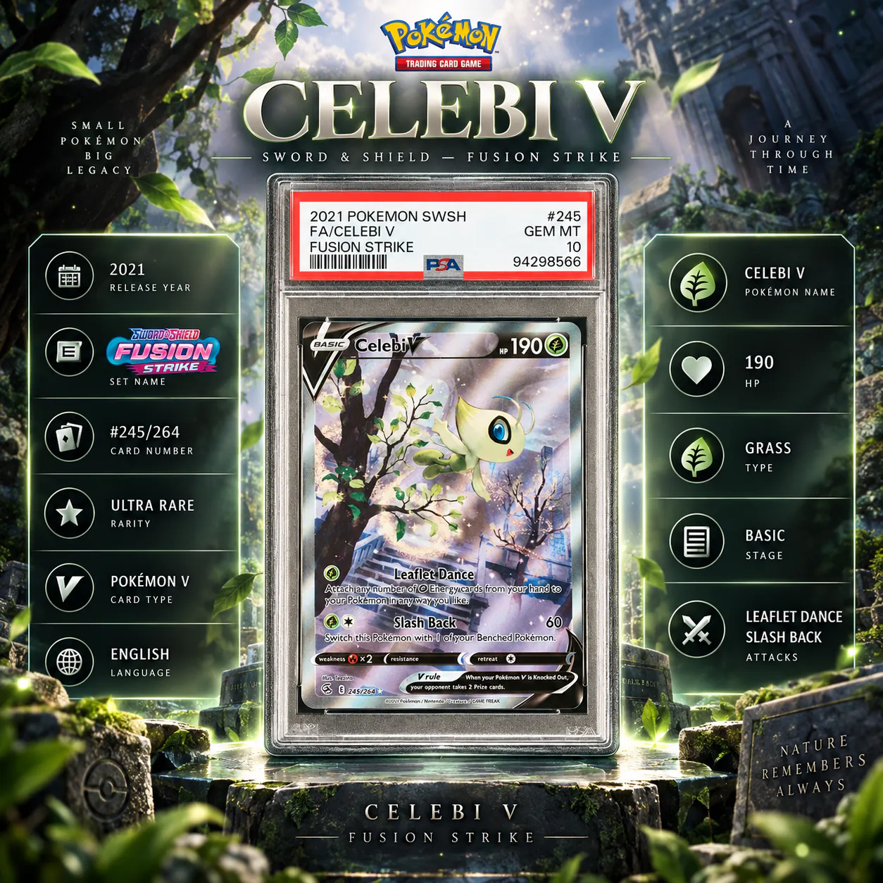 PSA 10 2021 POKEMON SWORD & SHIELD FUSION STRIKE CELEBI V