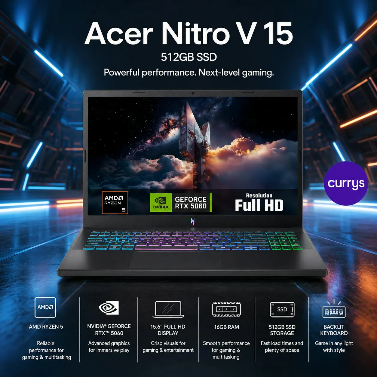 ACER NITRO V15 15.6" GAMING LAPTOP - AMD RYZEN 5, RTX 5050, 512 GB SSD