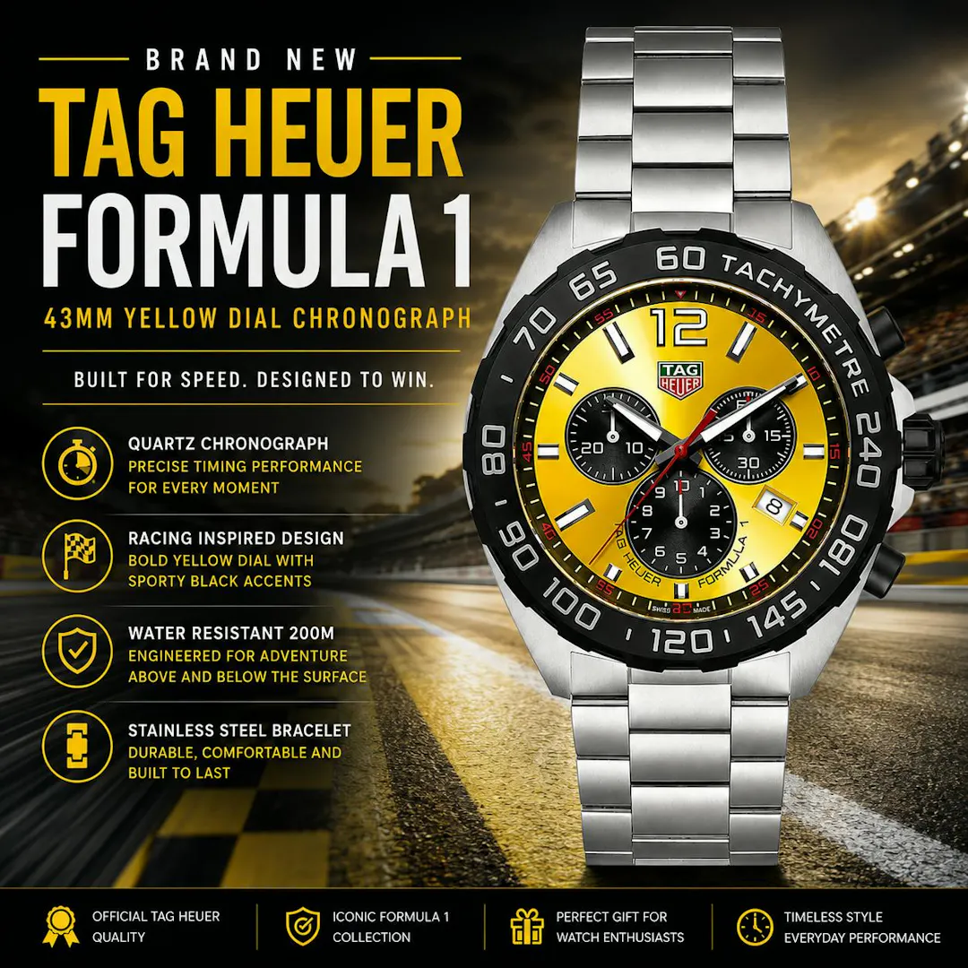 NEW TAG HEUER FORMULA 1 43MM YELLOW DIAL CHRONOGRAPH