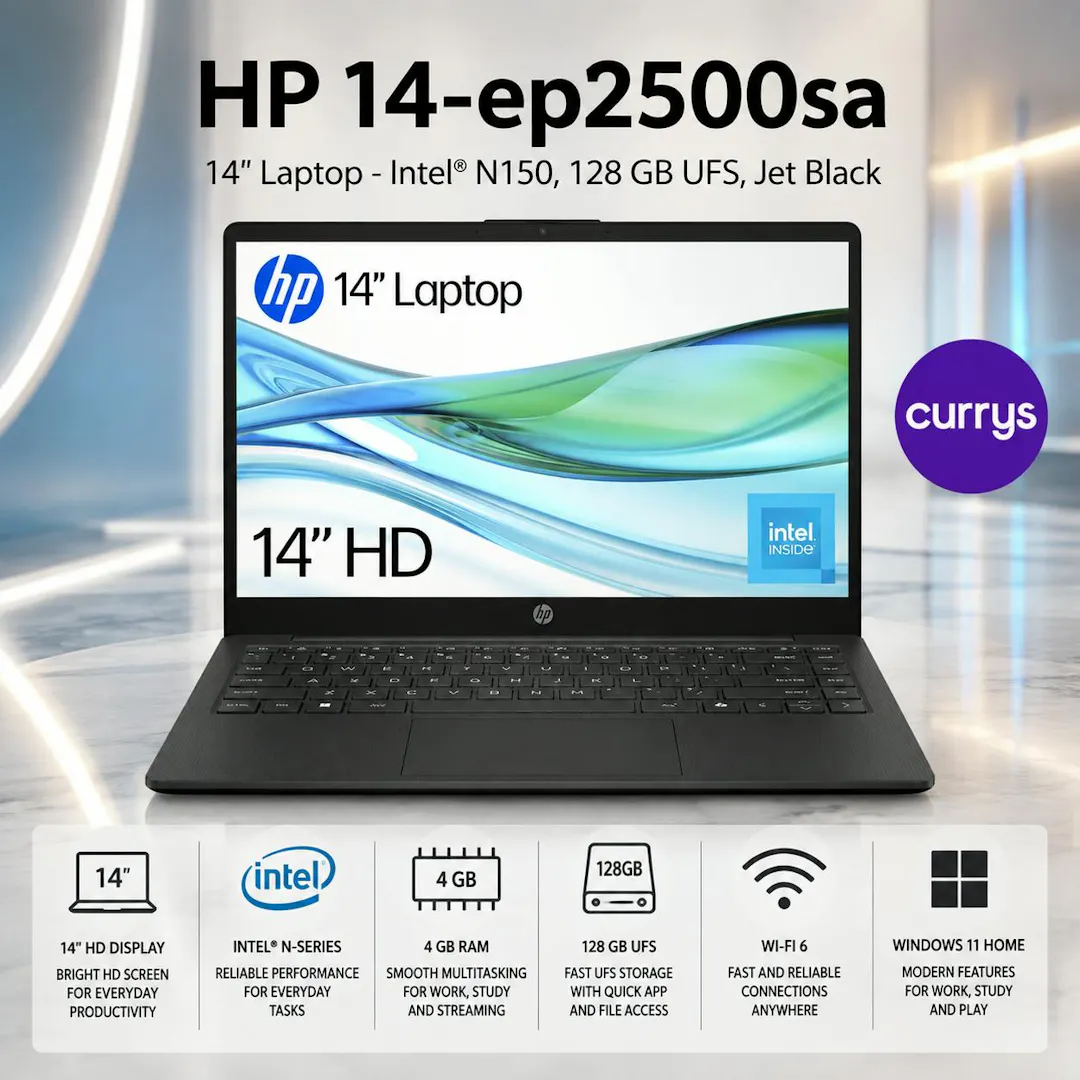 HP 14-EP2500SA 14" LAPTOP - INTEL® N150, 128 GB UFS, JET BLACK