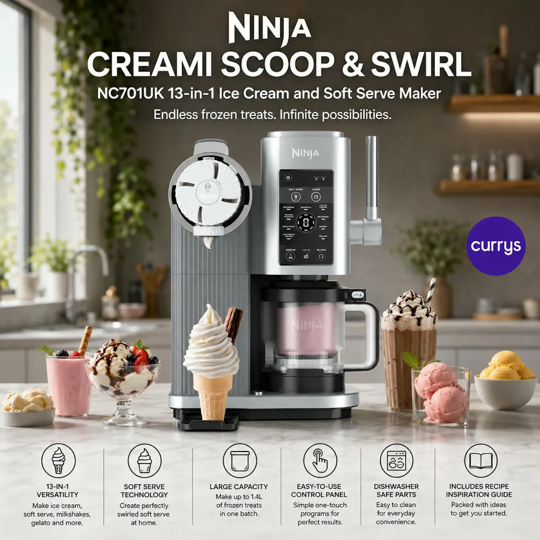 NINJA CREAMI SCOOP & SWIRL NC701UK 13-IN-1 ICE CREAM AND SOFT SERVE MAKER