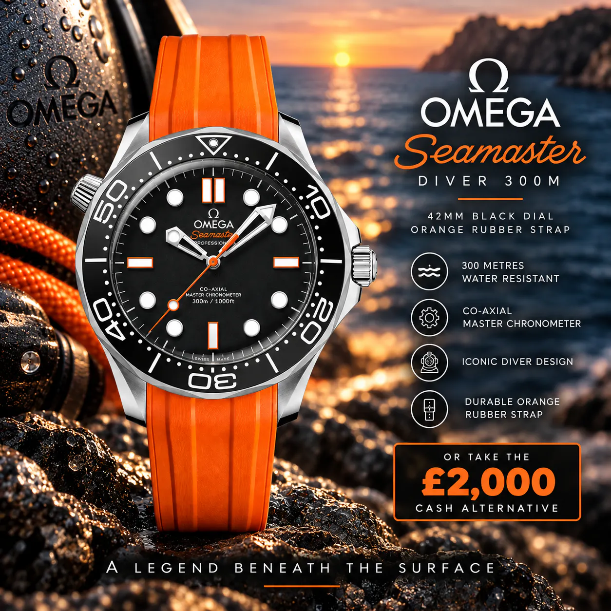 NEW 2026 OMEGA SEAMASTER DIVER 300M 42 MM STEEL ON RUBBER OR £2,000