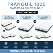 TRANQUIL 1000 MATTRESS & PILLOW BUNDLE - WINNERS CHOICE OF SIZE