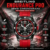 NEW BREITLING ENDURANCE PRO 38MM CHRONOGRAPH RED RUBBER STRAP WATCH