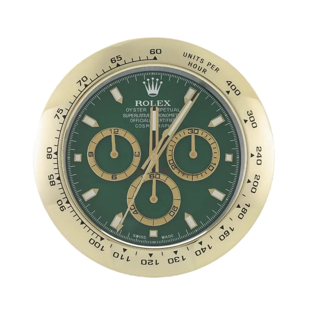 DAYTONA GOLD &AMP; GREEN ROLEX STYLE WALL CLOCK