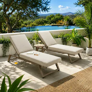 2 X QUATROPI CAYMAN OUTDOOR GARDEN CUSHIONED SUN LOUNGERS 196X70CM