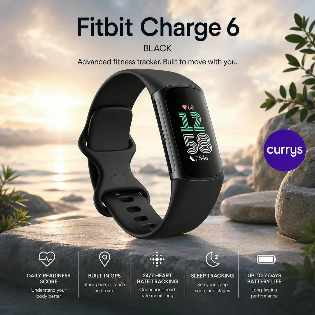 FITBIT CHARGE 6 FITNESS TRACKER - OBSIDIAN/BLACK, SILICONE STRAP, UNIVERSAL