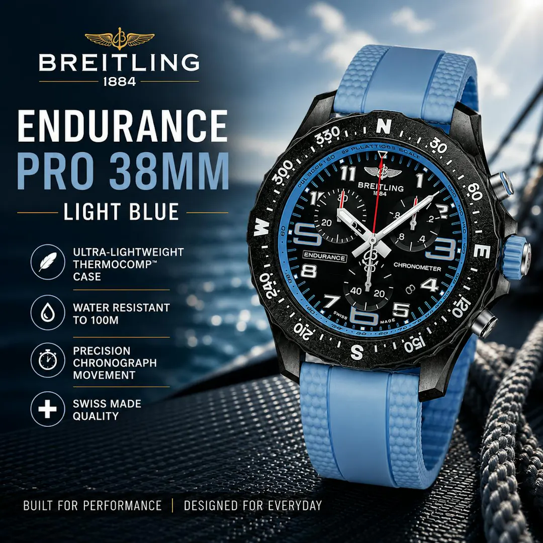 Paul Moore - NEW BREITLING ENDURANCE PRO 38MM – LIGHT BLUE RUBBER STRAP