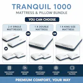 TRANQUIL 1000 MATTRESS & PILLOW BUNDLE - WINNERS CHOICE OF SIZE