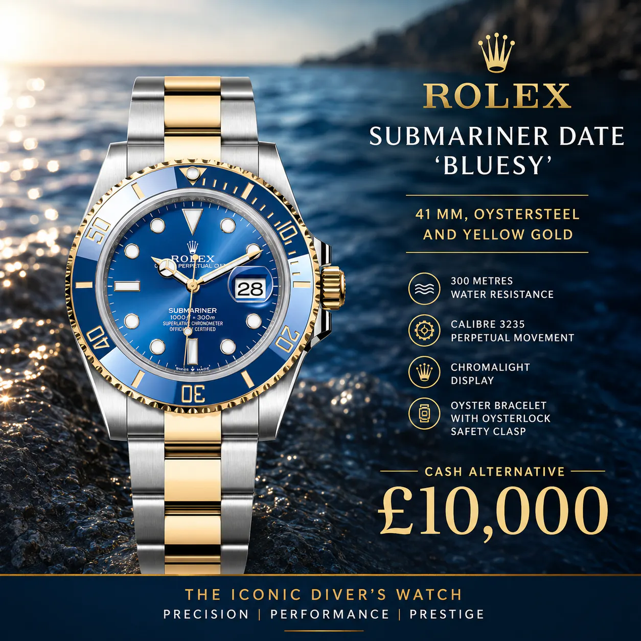 NEW 2026 ROLEX SUBMARINER DATE 'BLUESY' OYSTERSTEEL AND YELLOW GOLD OR £10,000