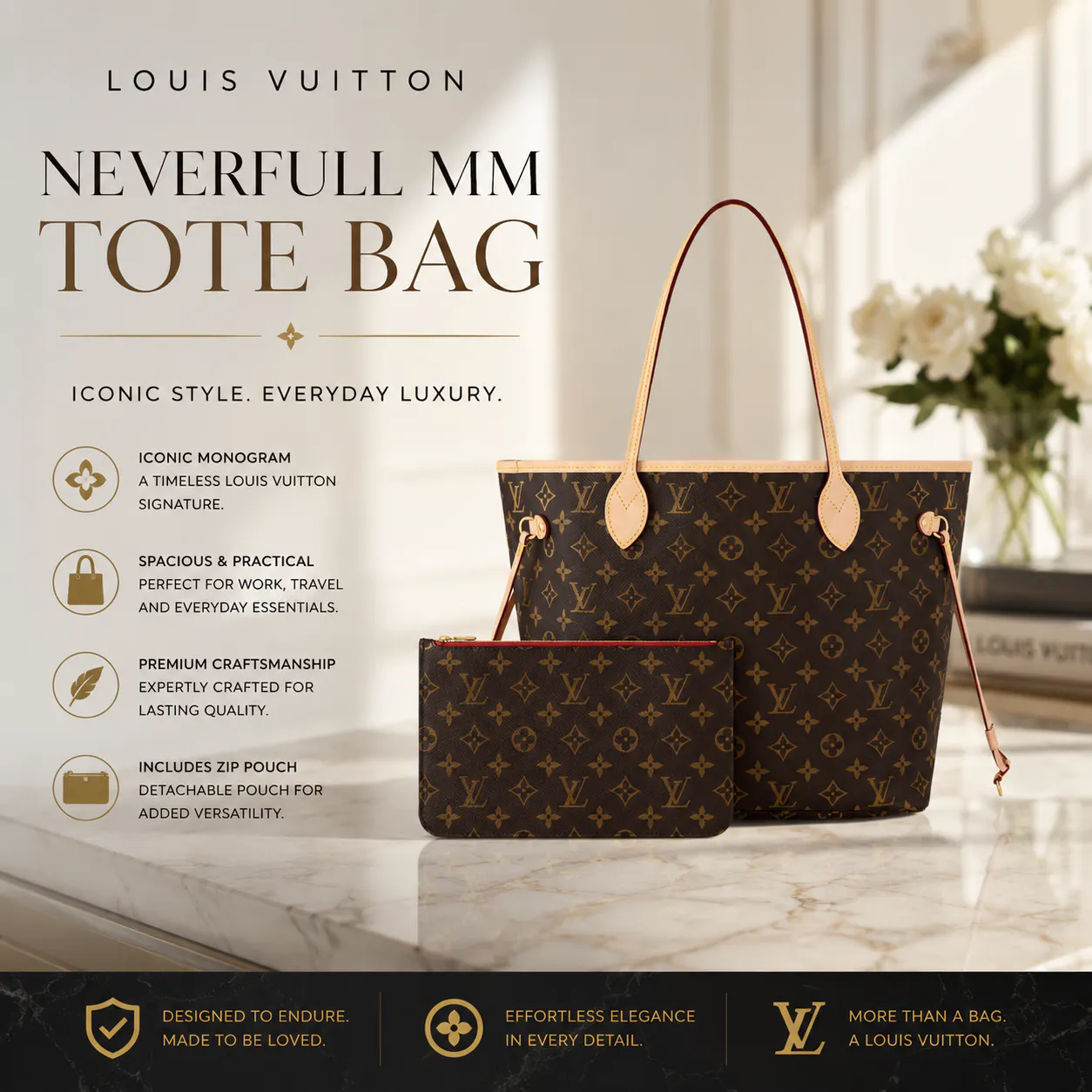 BRAND NEW LOUIS VUITTON NEVERFULL MM TOTE BAG