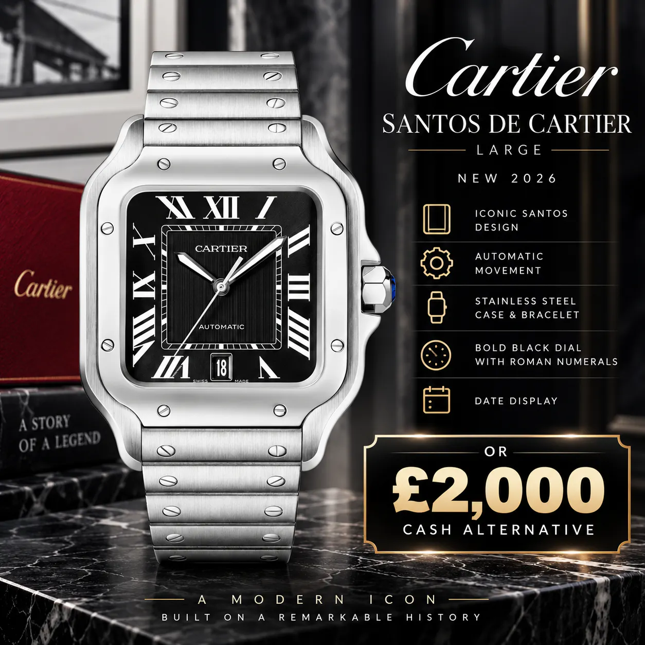 NEW 2026 CARTIER SANTOS DE CARTIER LARGE AUTOMATIC – BLACK DIAL