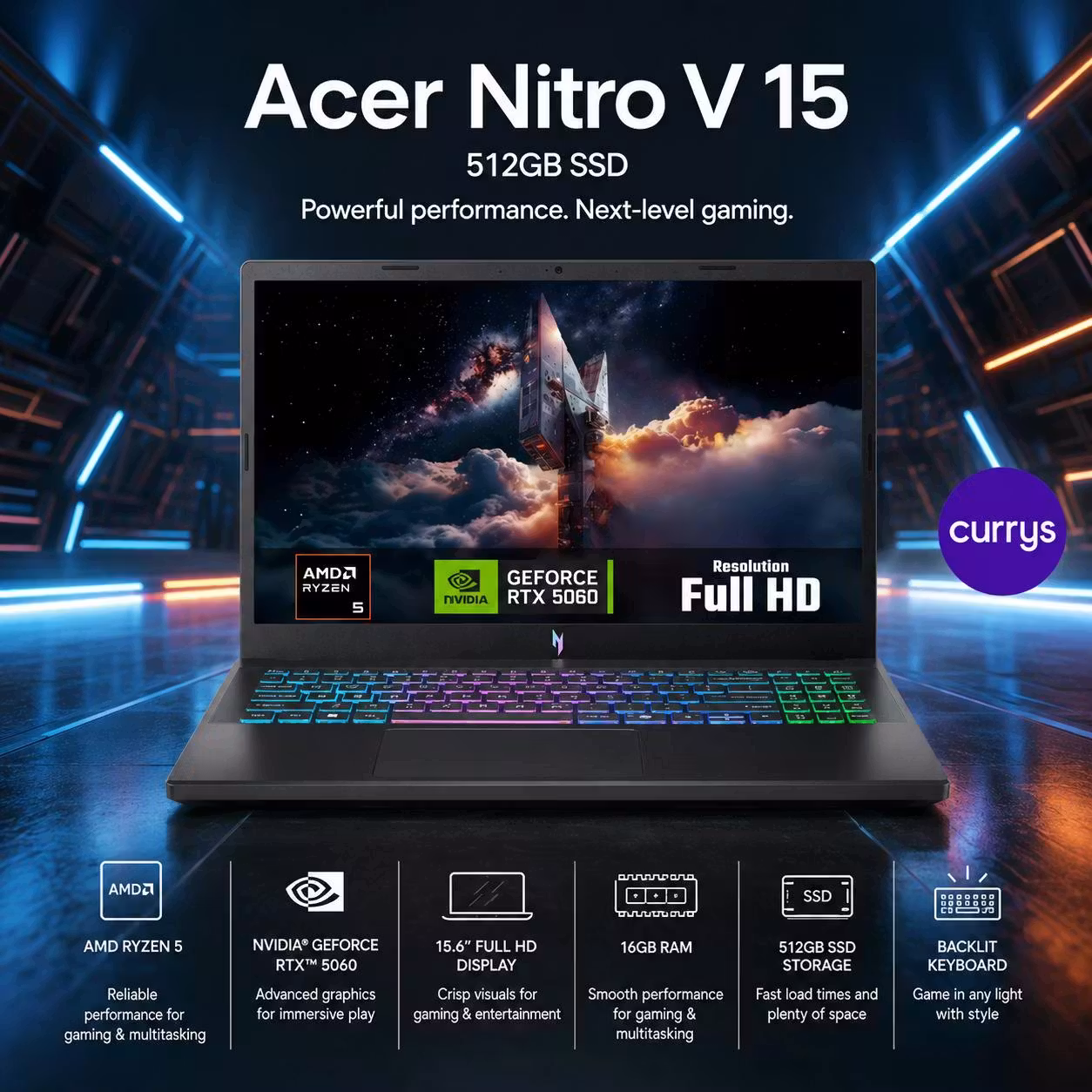 ACER NITRO V15 15.6" GAMING LAPTOP - AMD RYZEN 5, RTX 5050, 512 GB SSD