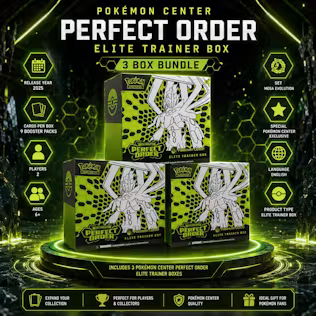 3 X POKÉMON CENTER MEGA EVOLUTION PERFECT ORDER ELITE TRAINER BOX BUNDLE