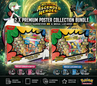CLONE - POKÉMON ASCENDED HEROES PREMIUM POSTER COLLECTION BUNDLE – MEGA LUCARIO EX & MEGA GARDEVOIR EX - PARENT DAY 1 RE