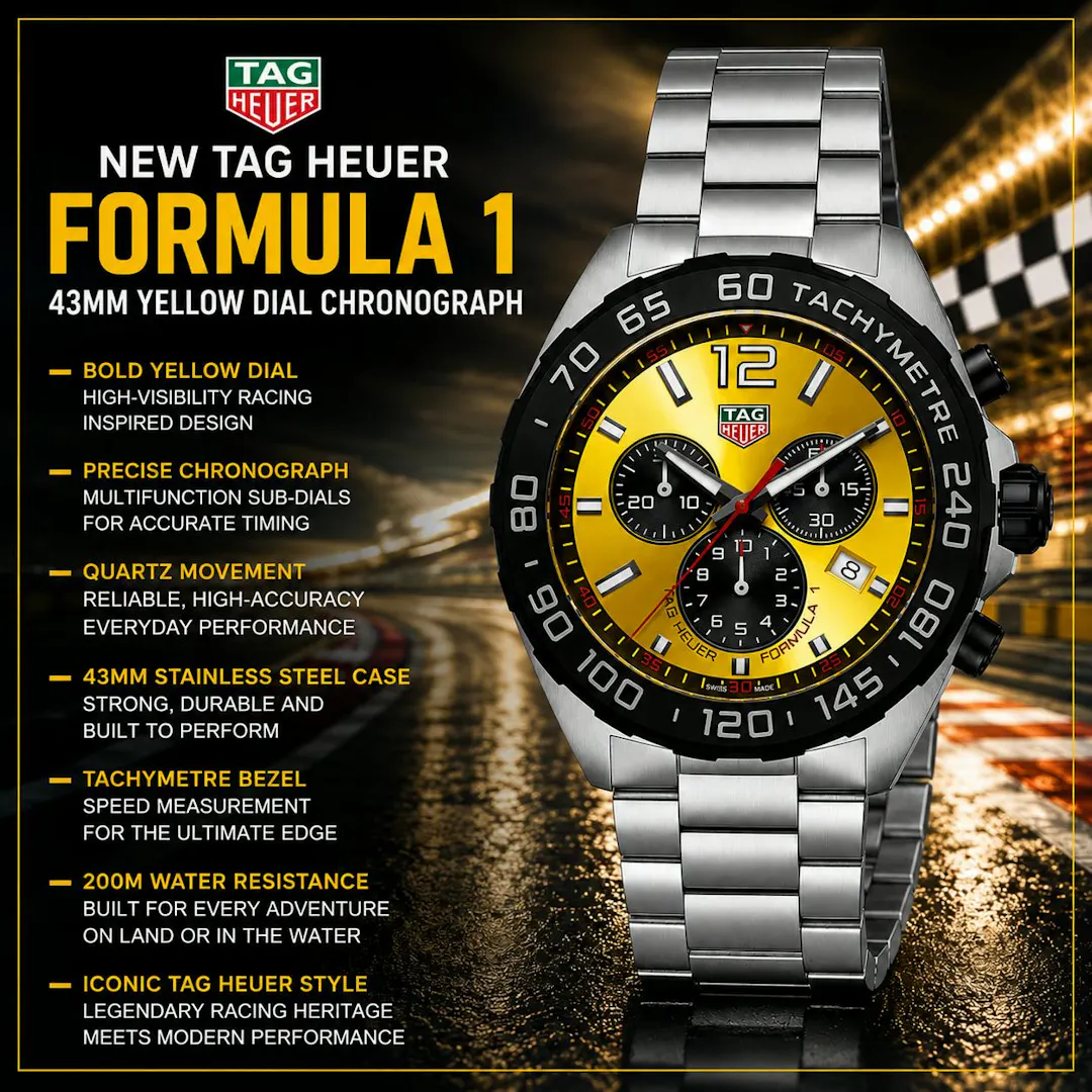 NEW TAG HEUER FORMULA 1 43MM YELLOW DIAL CHRONOGRAPH