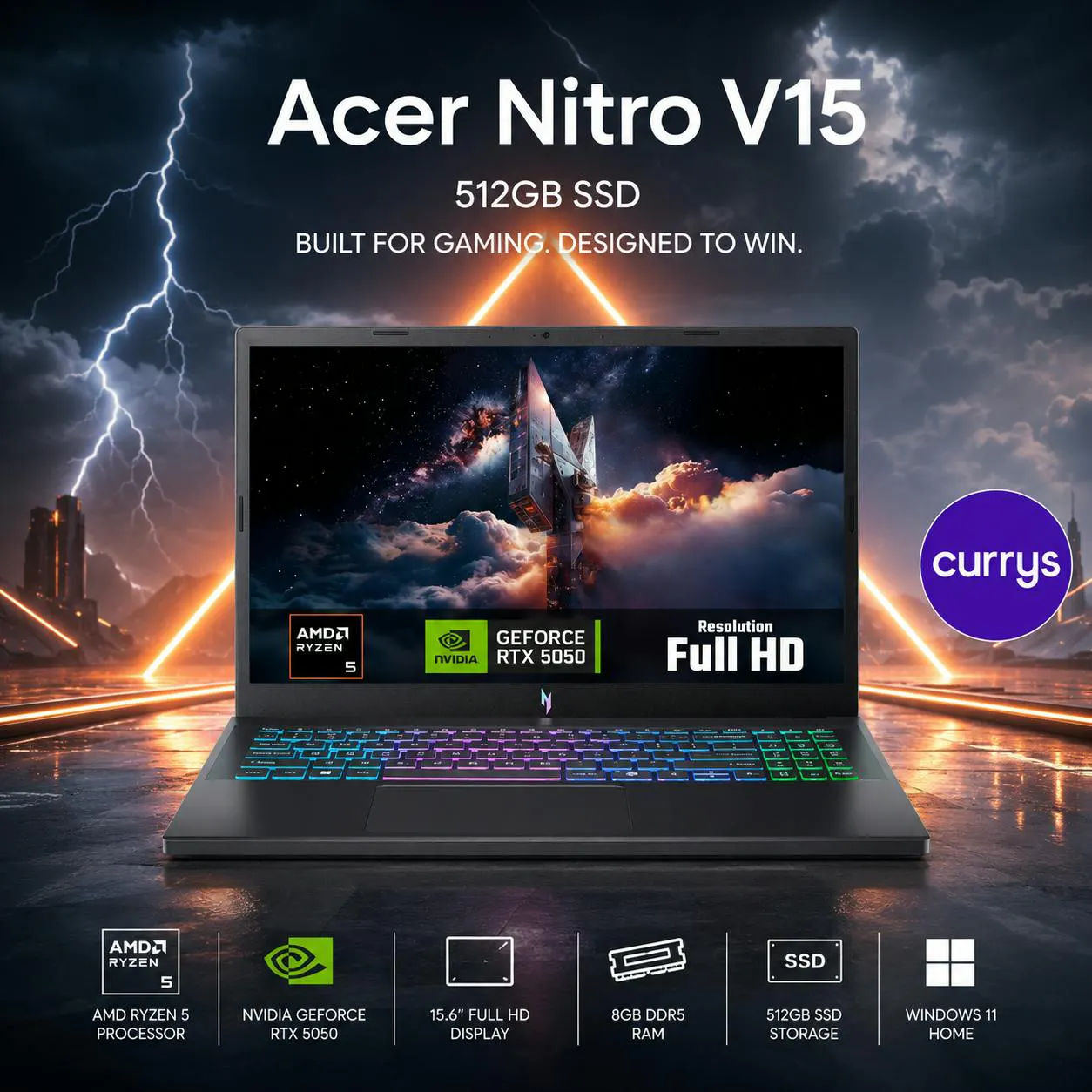 ACER NITRO V15 RTX 5050 165HZ GAMING LAPTOP – RYZEN 5, 16GB RAM & 512GB SSD