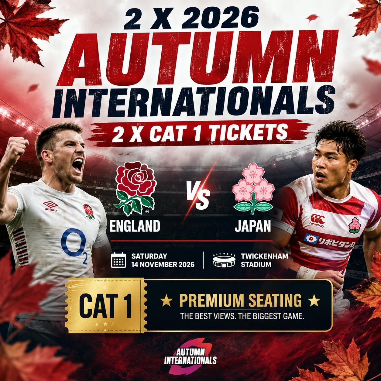 2 X 2026 AUTUMN INTERNATIONALS ENGLAND VS JAPAN CAT 1 TICKETS