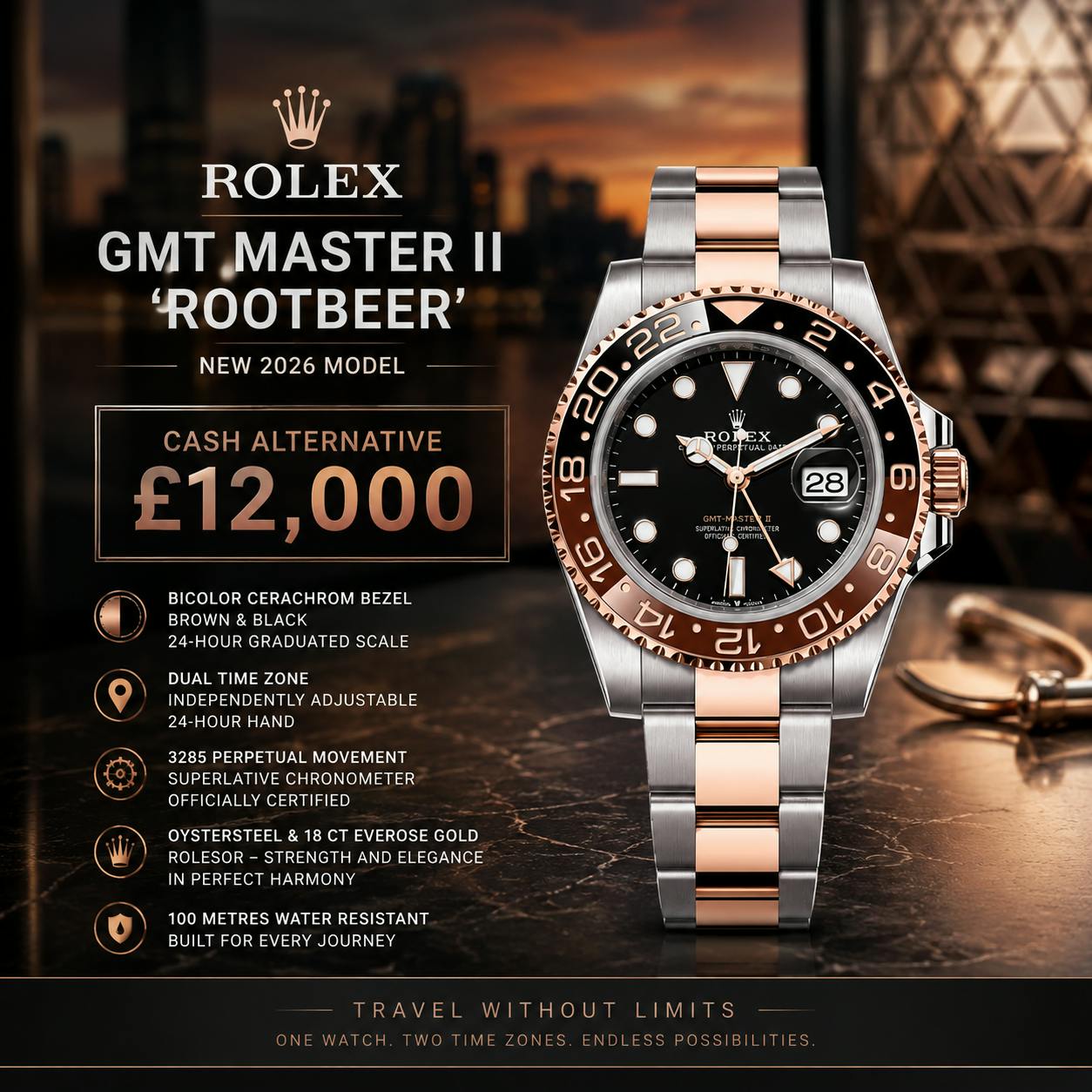NEW 2026 ROLEX GMT MASTER II 'ROOTBEER OR £12,000