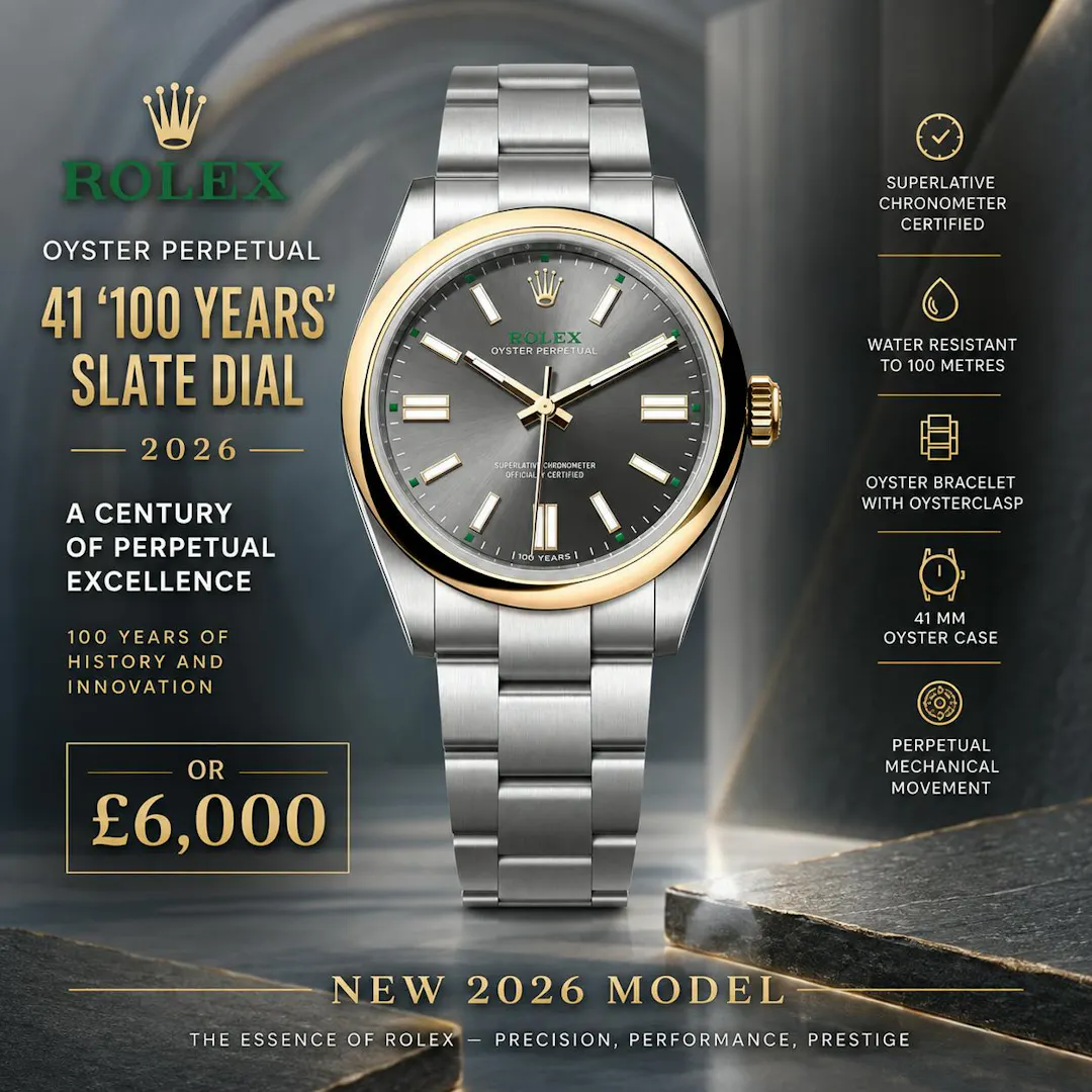 David Spencer - NEW 2026 ROLEX OYSTER PERPETUAL 41 ‘100 YEARS’ SLATE DIAL OR £6,000