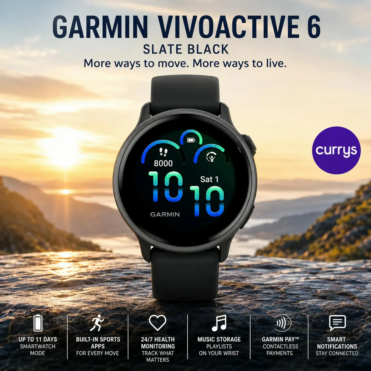 GARMIN VIVOACTIVE 6 GPS SMART WATCH – SLATE & BLACK