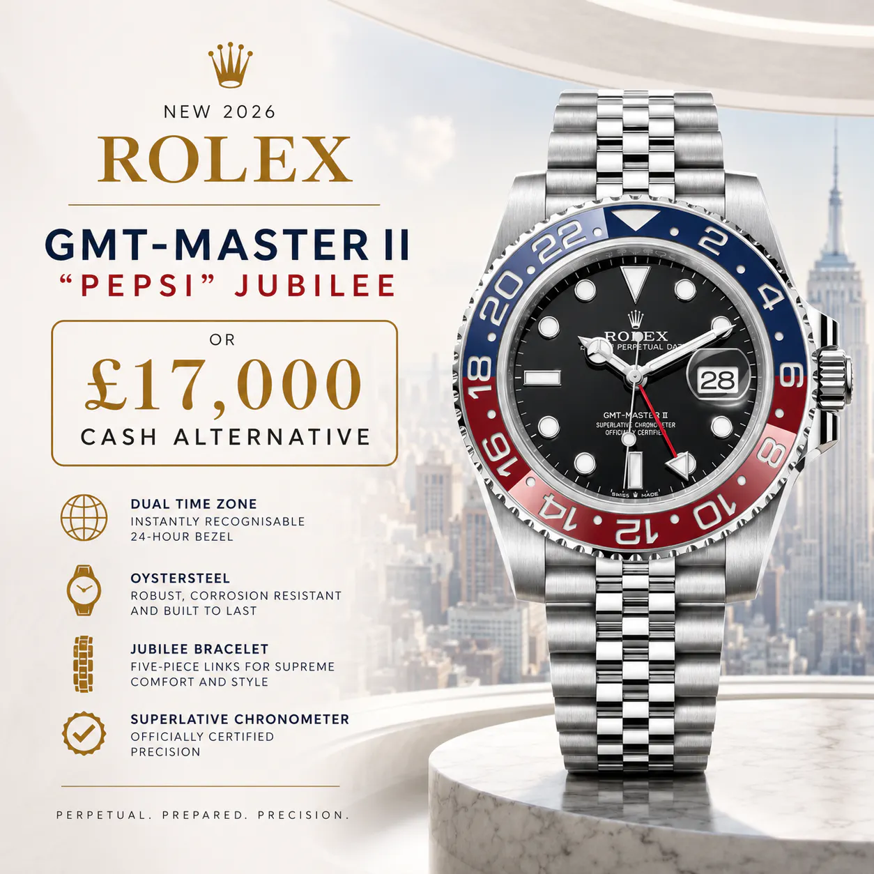NEW 2026 ROLEX GMT-MASTER II "PEPSI" or £17,000