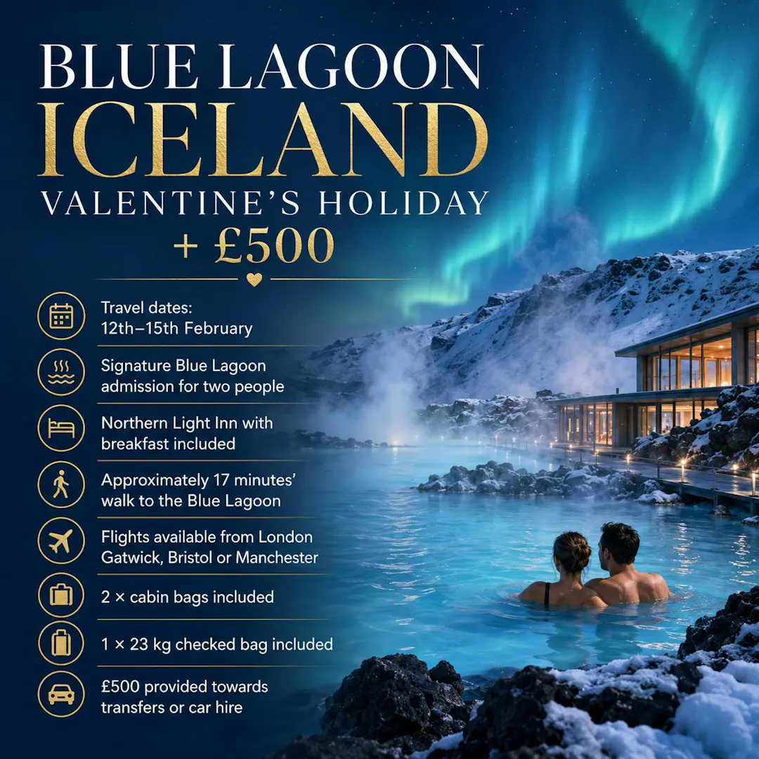 BLUE LAGOON ICELAND VALENTINE'S ESCAPE FOR TWO + £500