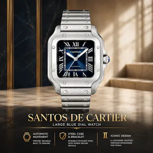 NEW CARTIER SANTOS DE CARTIER LARGE BLUE DIAL WATCH